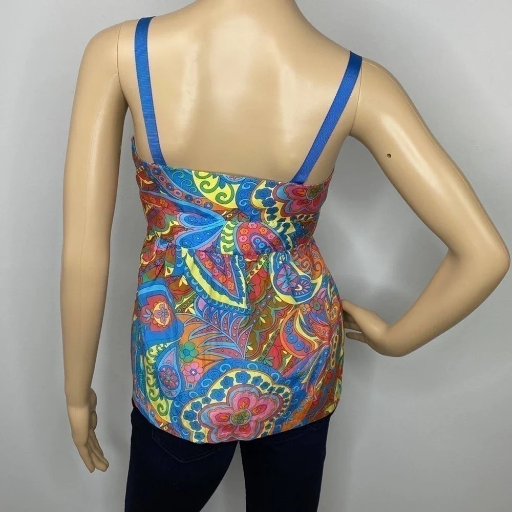 TIBI Colorful V-Neck Floral/Paisley Print Tank Top Size 4